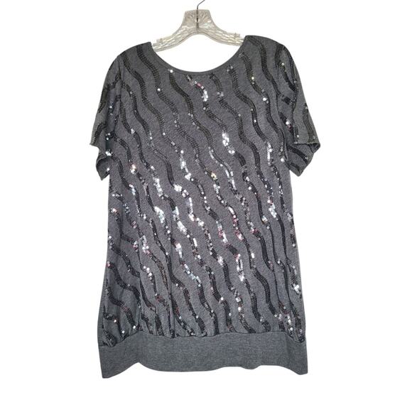 Venezia Gray Silver Sequin Tunic Top Short Sleeve Size 14-16 Large Holiday Party - Picture 1 of 8